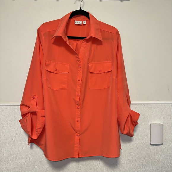 Women's Kim Rogers Button-Up Shirt Size 2X Orange Coral black speck as shown - Picture 4 of 6